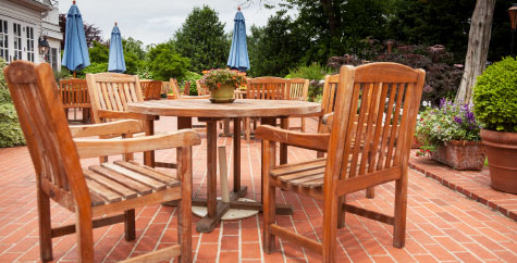 Patio with table and chairs.